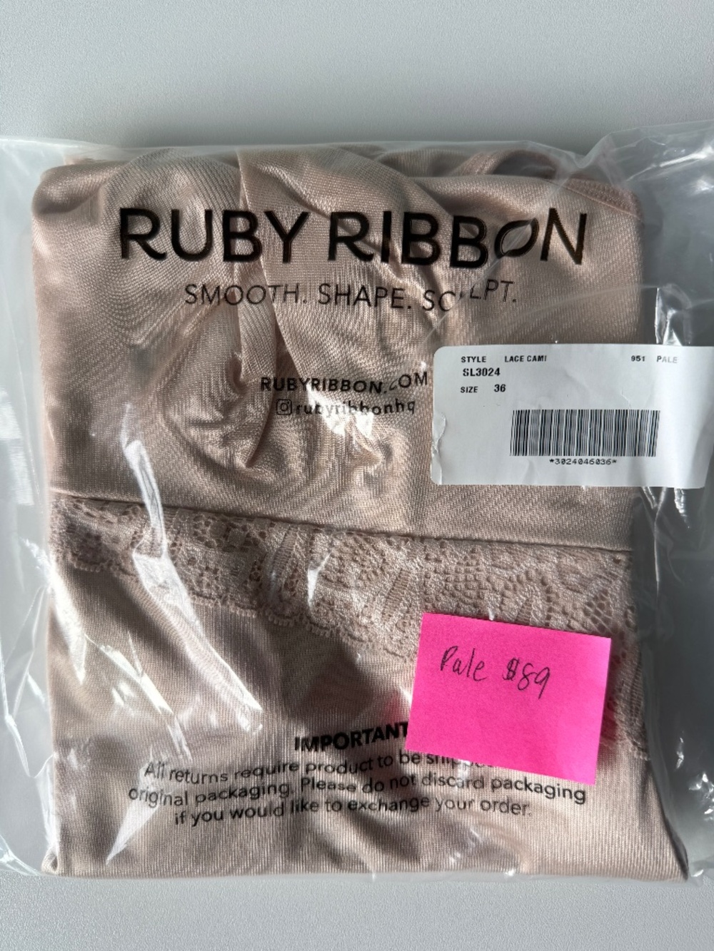 Ruby Ribbon Lace Full Support Cami Style SL 3024 Size 36 Pale Nude Brand New